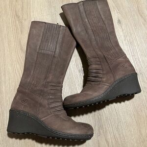 Women's Brown Wedge Boots by Keen tall sz 9.5 leather